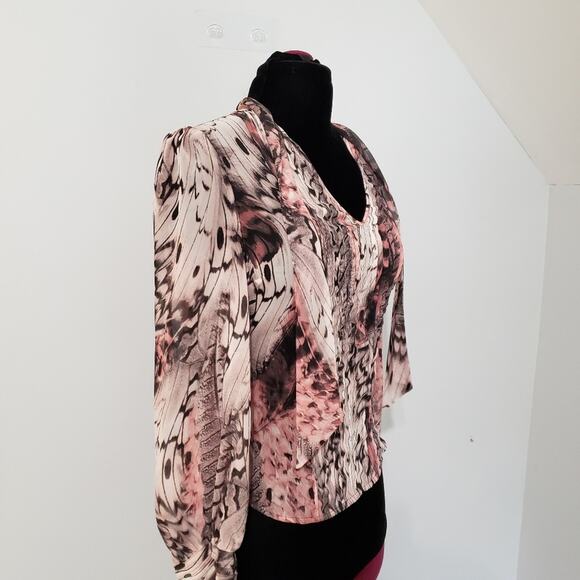 Jennifer Lopez Abstract Pintuck Chiffon Tie Blouse - Picture 7 of 13